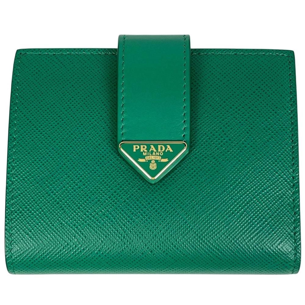 Prada Plate Bi fold Wallet Saffiano Leather Green